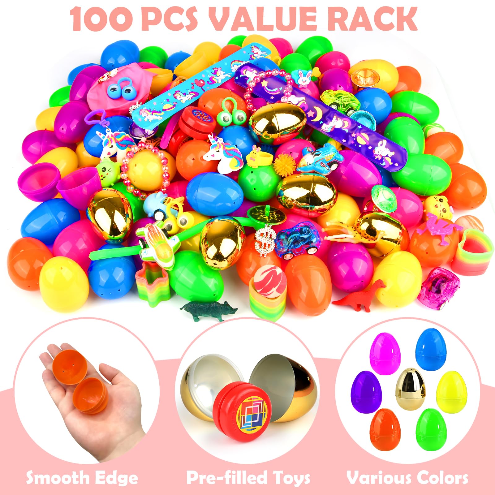 SURCVIO prefilled easter eggs set, colorful eggs with toys inside for party favors.