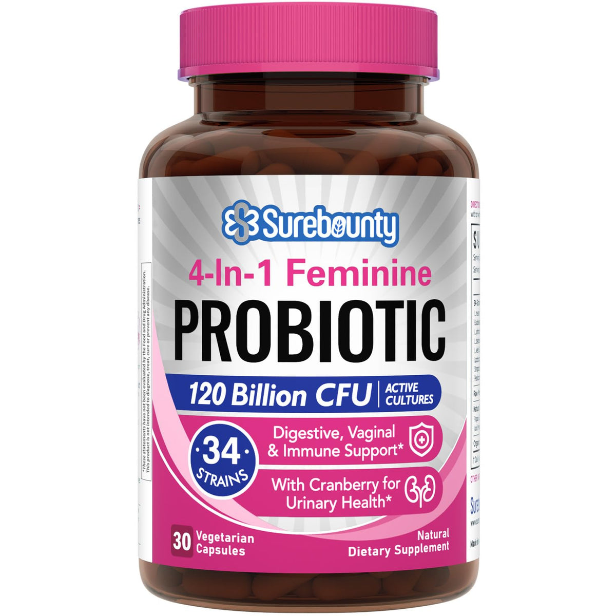 Surebounty Probiotics for Women bottle with 30 capsules for daily digestive balance