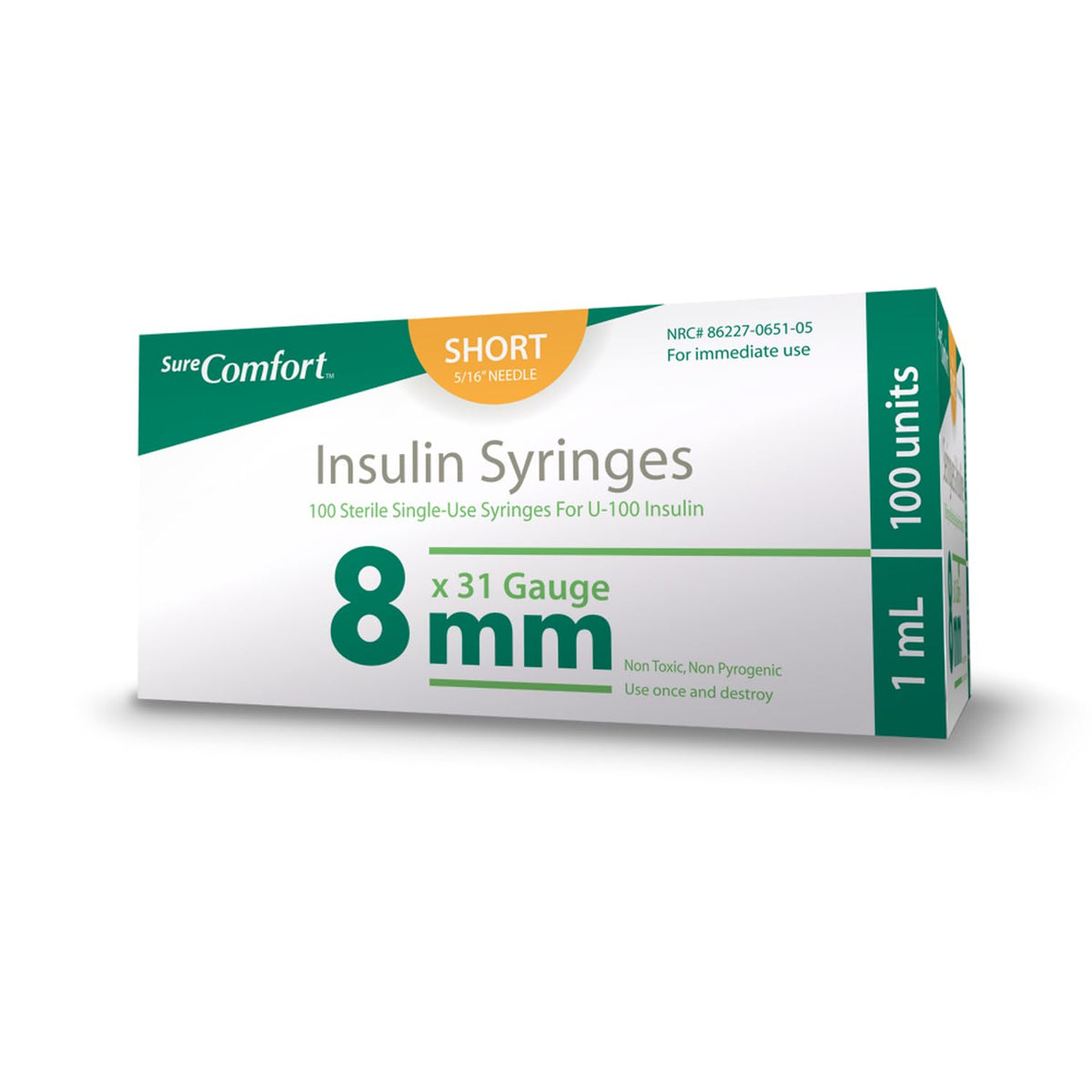 SureComfort U-100 insulin syringes box of 100 for daily injections.