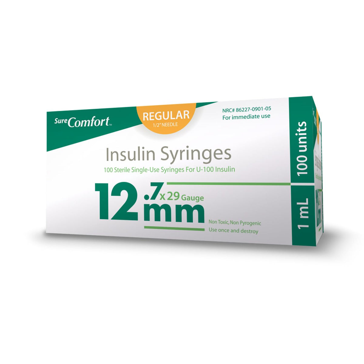 SureComfort U-100 insulin syringe needle close-up with smooth lubrication for comfortable injections.