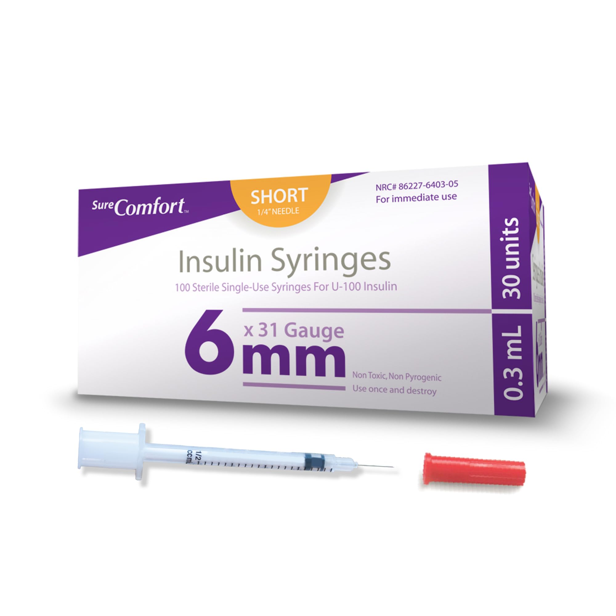 SureComfort U-100 syringes box of 100 for reliable injections.