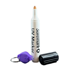 SureMark UV Marker fine-tip closeup showing smooth glide for precise labeling.