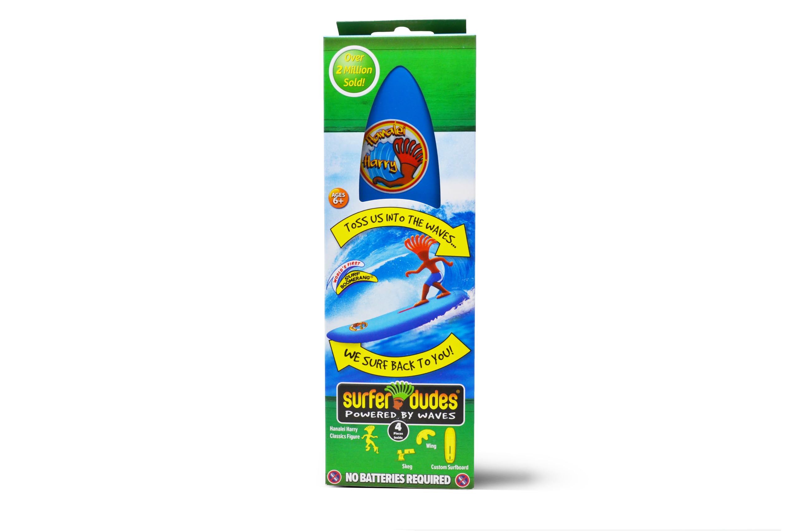 Self-righting boomerang design helps return the mini-surfer after each wave