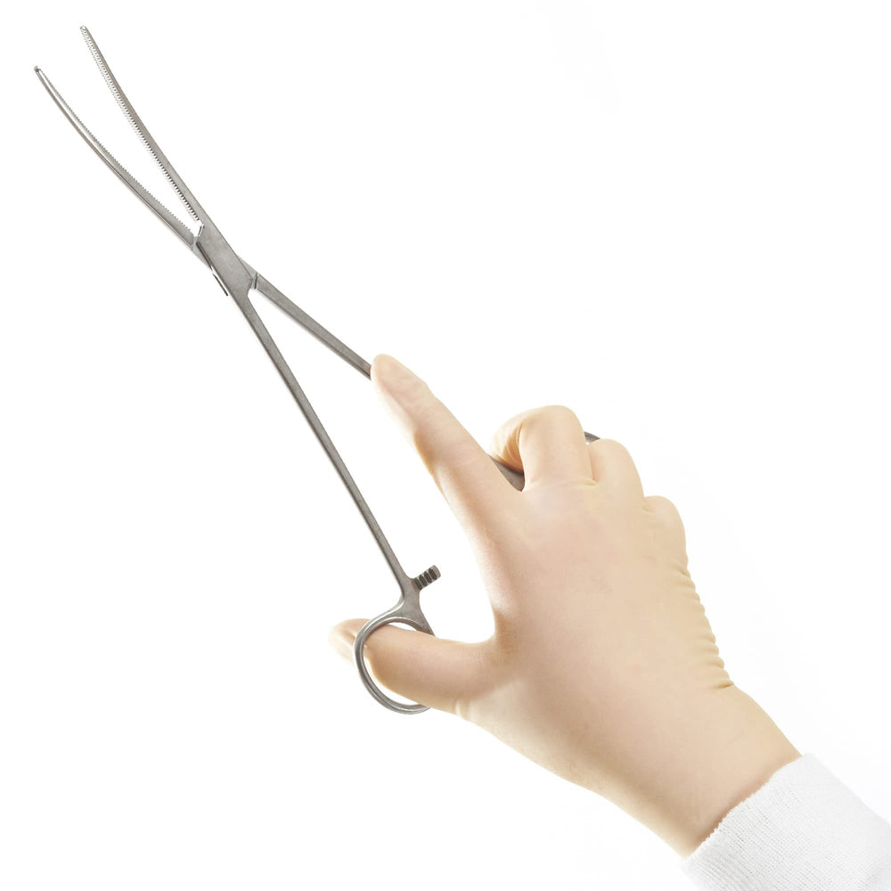 SURGICAL ONLINE straight 12-inch hemostat with large finger loops for easy handling.