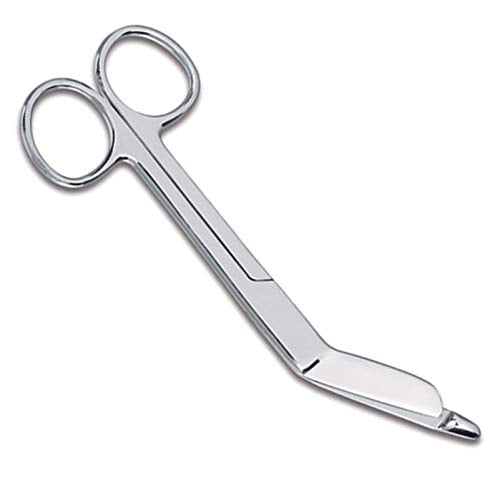 SurgicalOnline stainless steel bandage scissors shown in clinical use.
