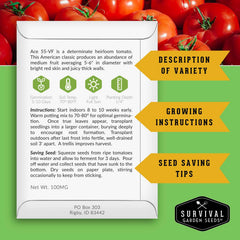 SURVIVAL GARDEN SEEDS ace-55 tomato seed promotes reliable germination and generous harvests.
