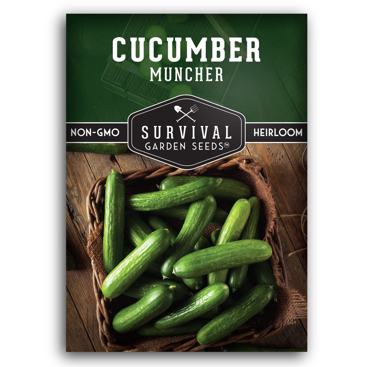 SURVIVAL GARDEN SEEDS Muncher cucumber with burpless skin ideal for fresh snacking.