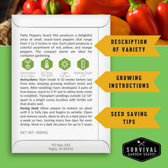 SURVIVAL GARDEN SEEDS patio snack mix peppers in yellow, ideal for colorful roasting.