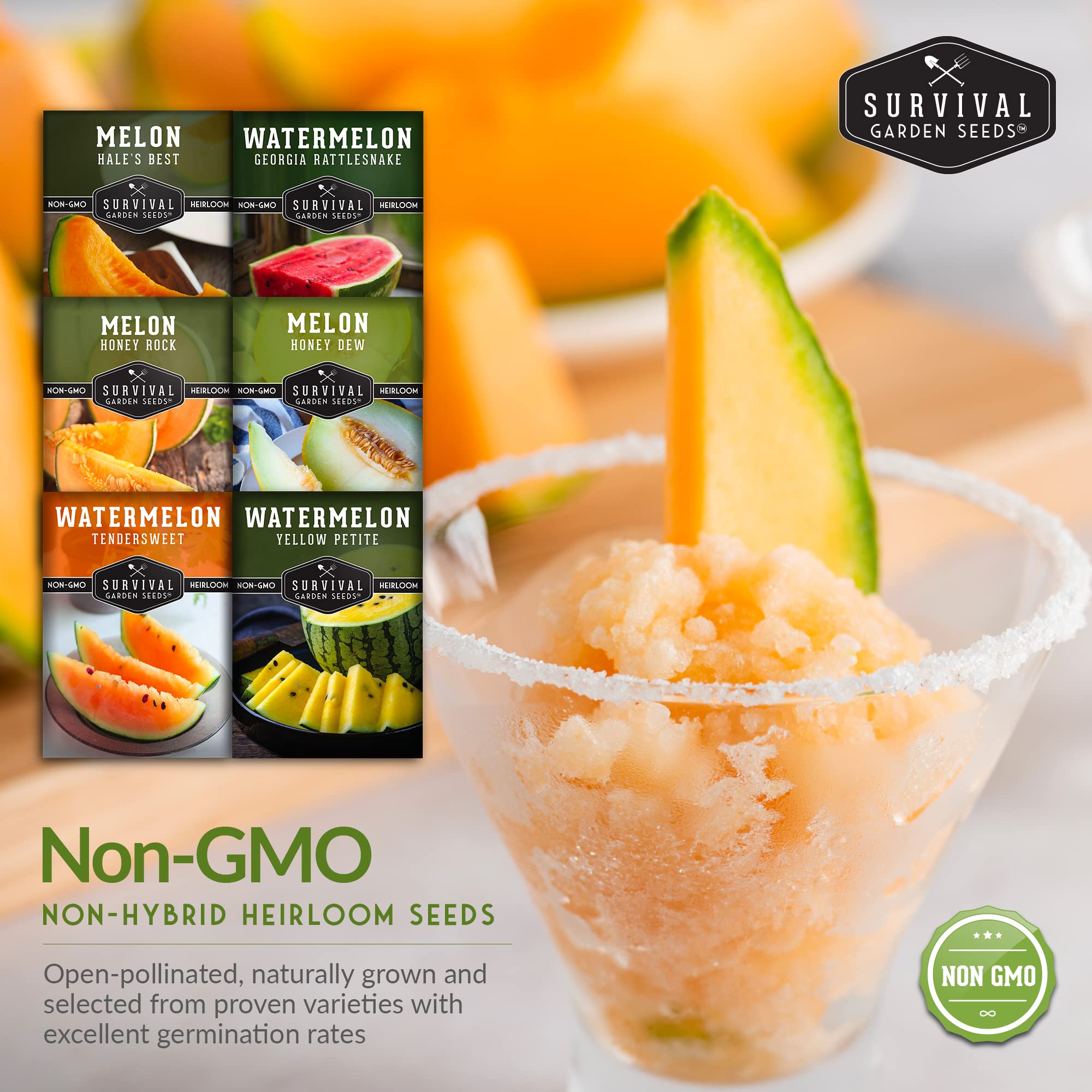 Survival Garden Seeds Tendersweet Orange watermelon seeds for juicy summer yields.