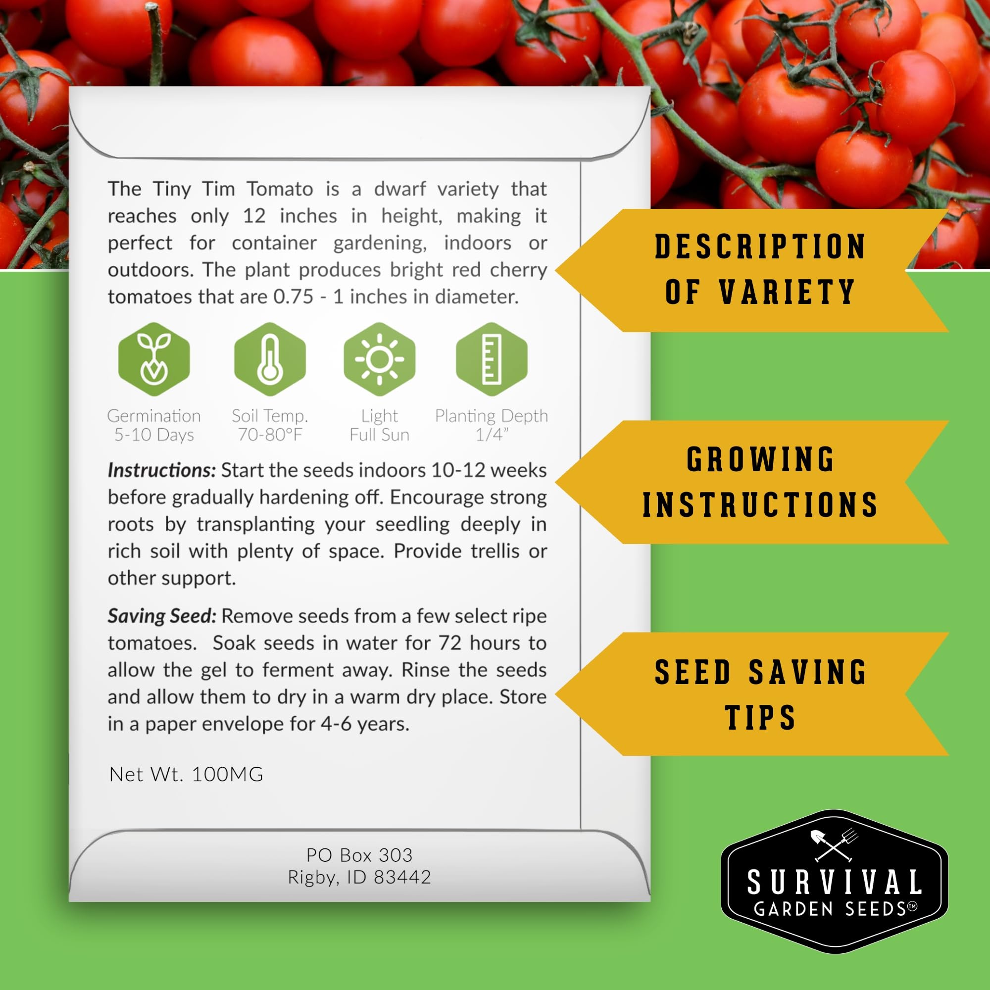 Survival Garden Seeds Tiny Tim: sweet cherry fruit ready for snacking straight from the container.
