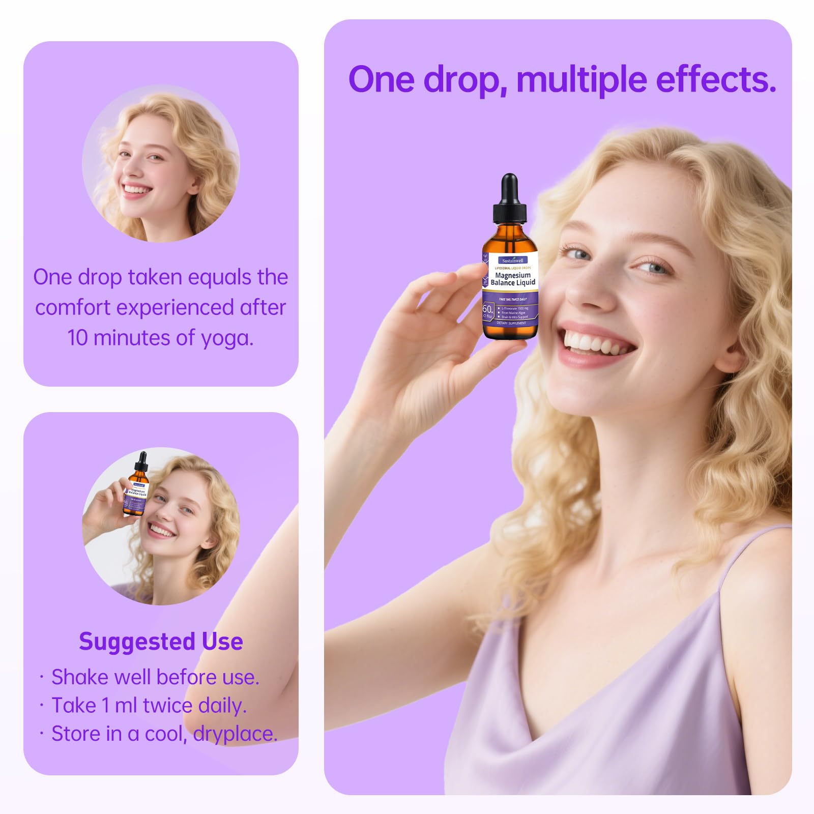 SustainWell Magnesium L-Threonate Drops dropper-dispense shows easy daily intake.