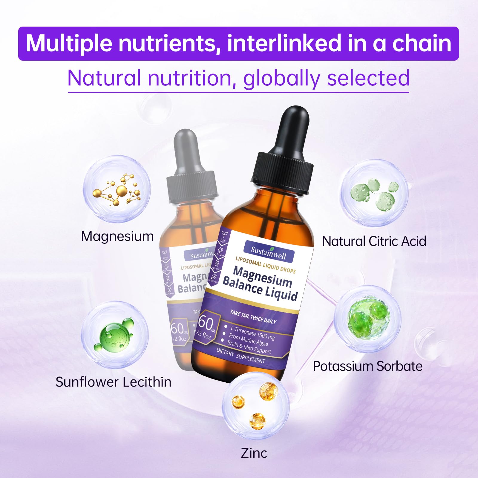 SustainWell Magnesium L-Threonate Drops glass-with-liquid demonstrates compatible beverage use.