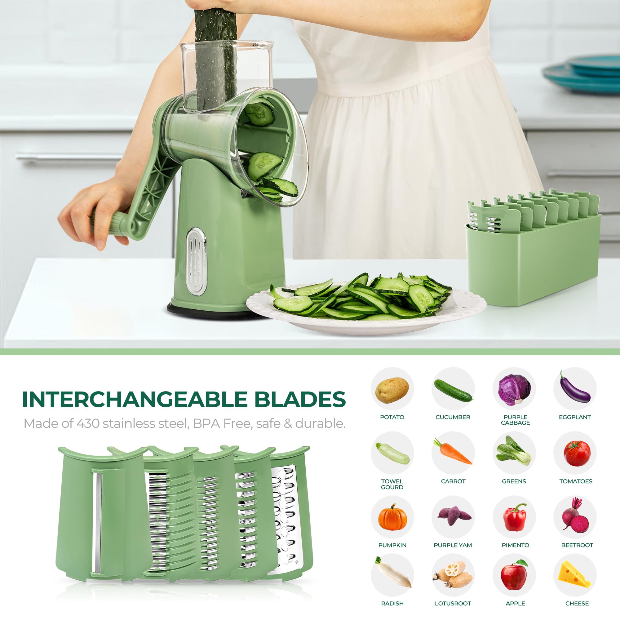 SUSTEAS BPA-free stainless blades for safe food prep