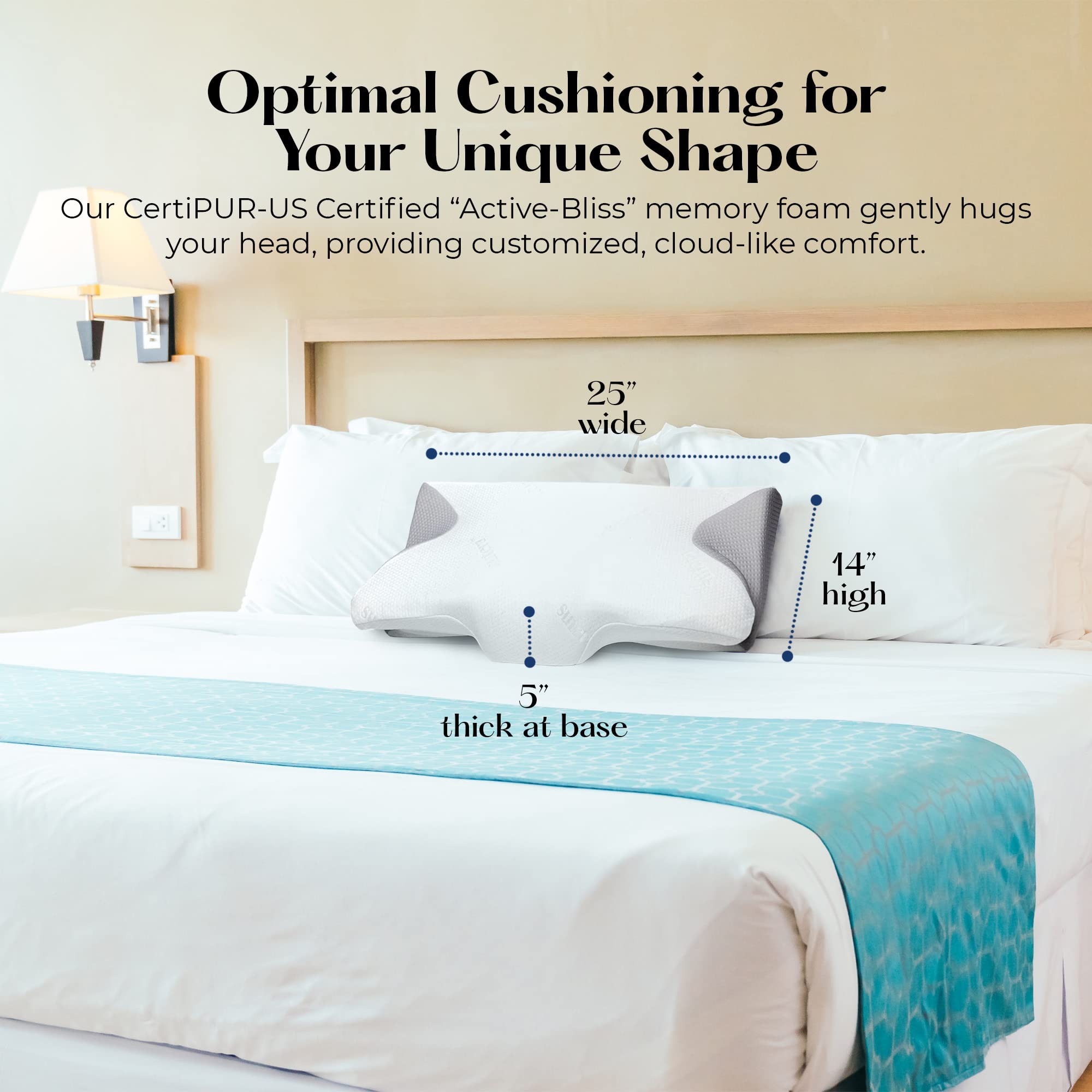 SUTERA Dream Deep Contour Pillow side view for side sleepers with neck relief