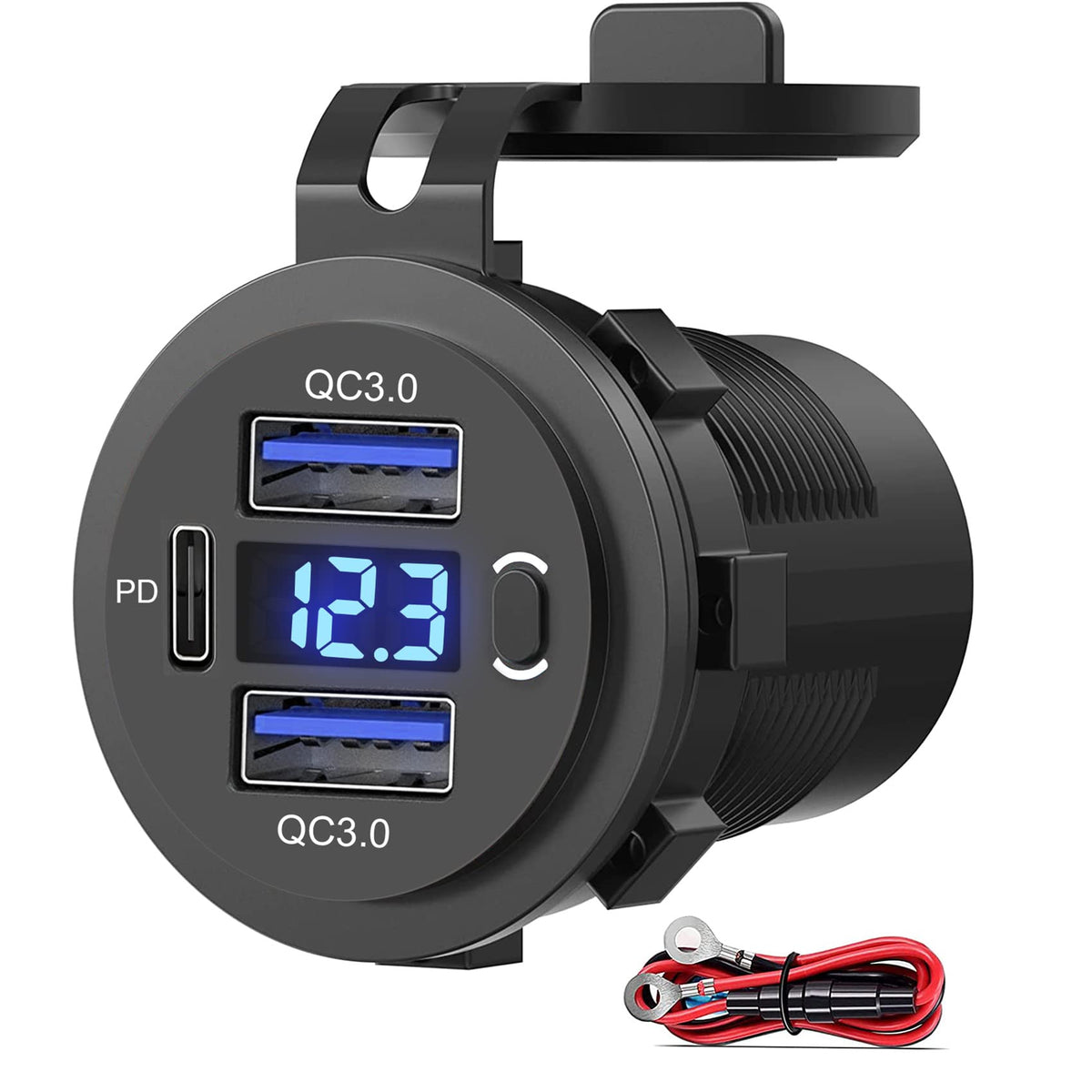 SUTNSCW dual USB QC3.0 and PD USB-C car charger front view for multi-device charging