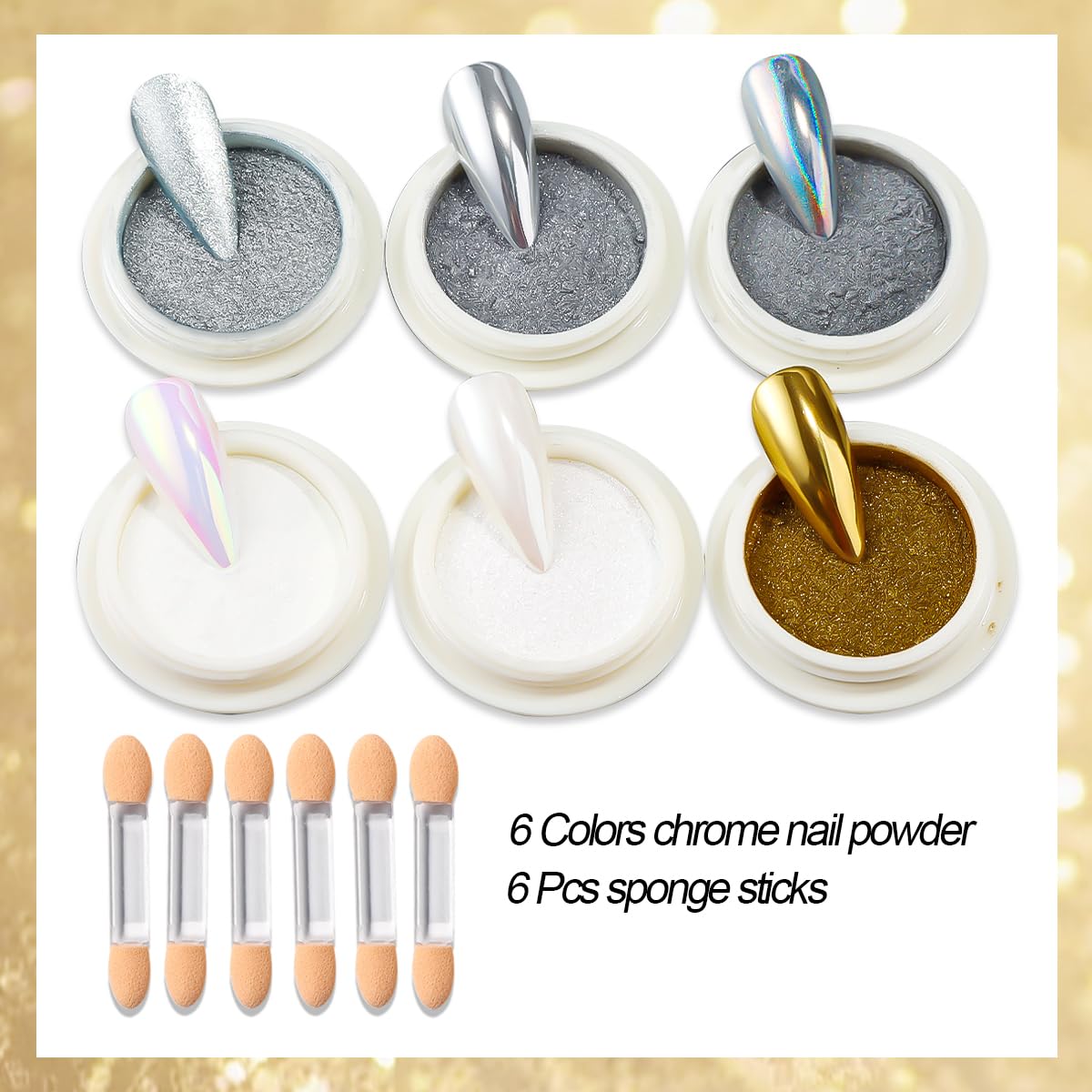 SUTOZMIWE chrome powder jars closeup showing micro-fine particles for smooth application