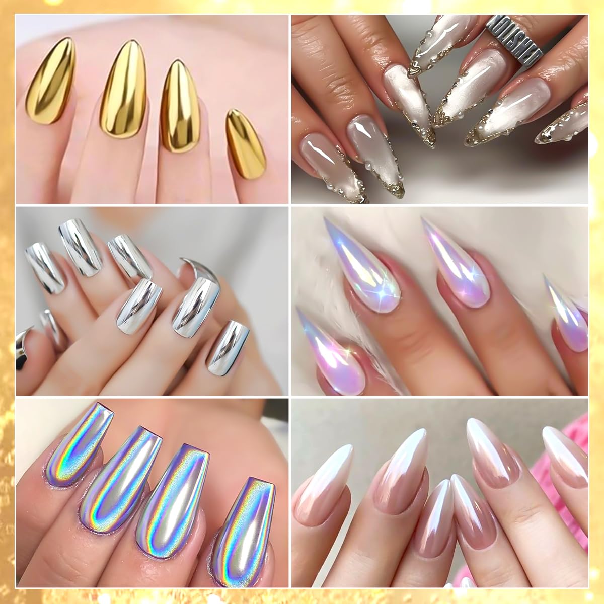 SUTOZMIWE nail art with mirror finish on UV gel nails