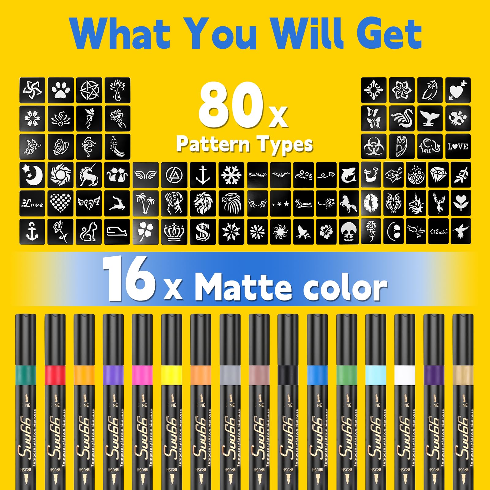 Suu66 dual-ended markers with brush and fine tips for detailed tattoo design.