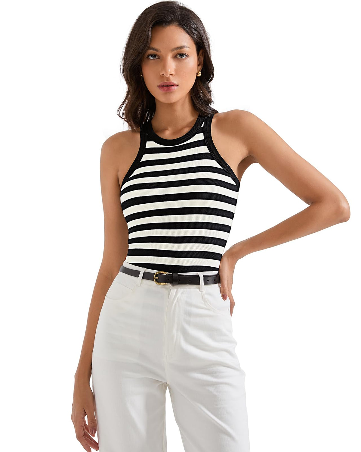 SUUKSESS padded cotton ribbed tank top front view highlights breathable stretch