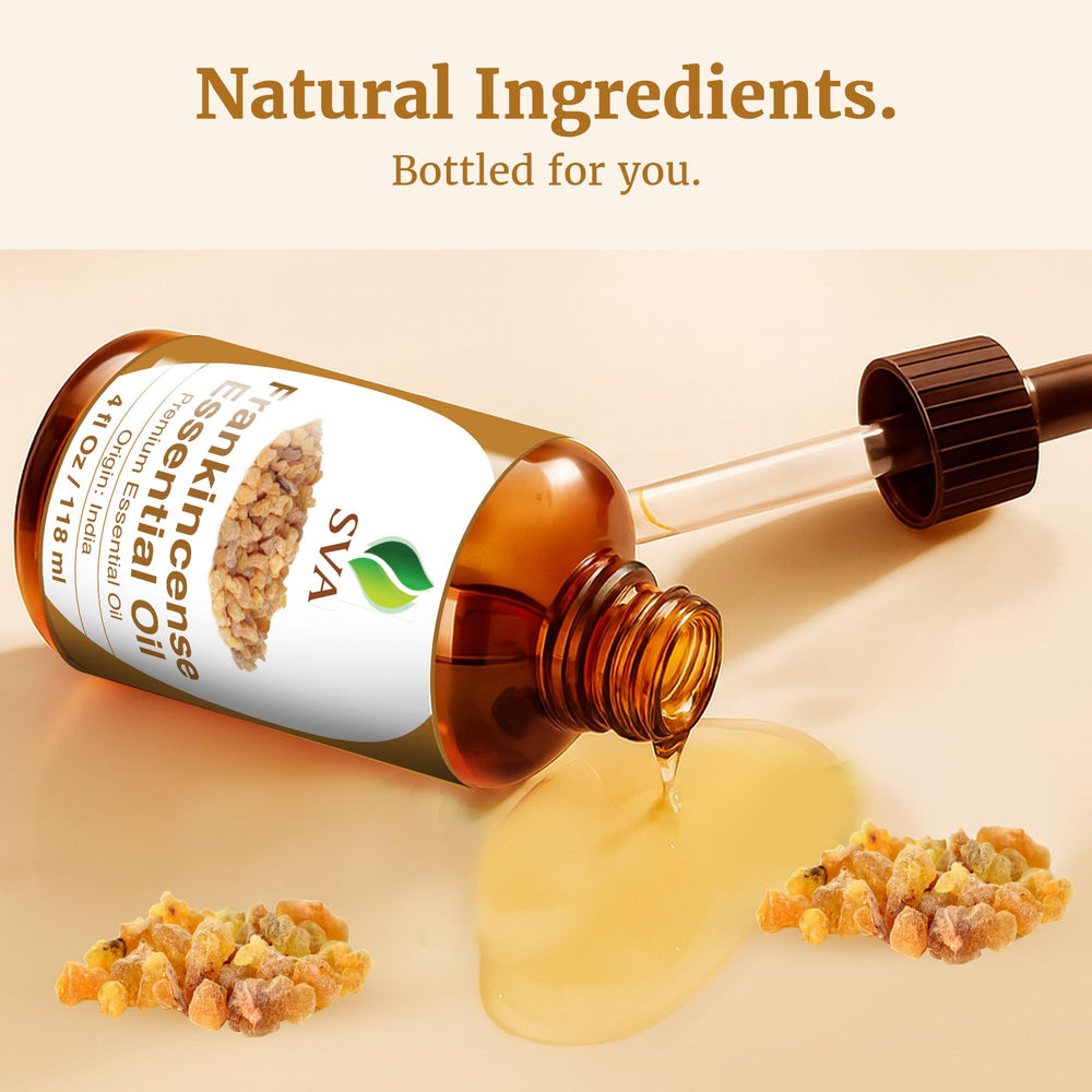 SVA Frankincense oil label close-up with ingredients