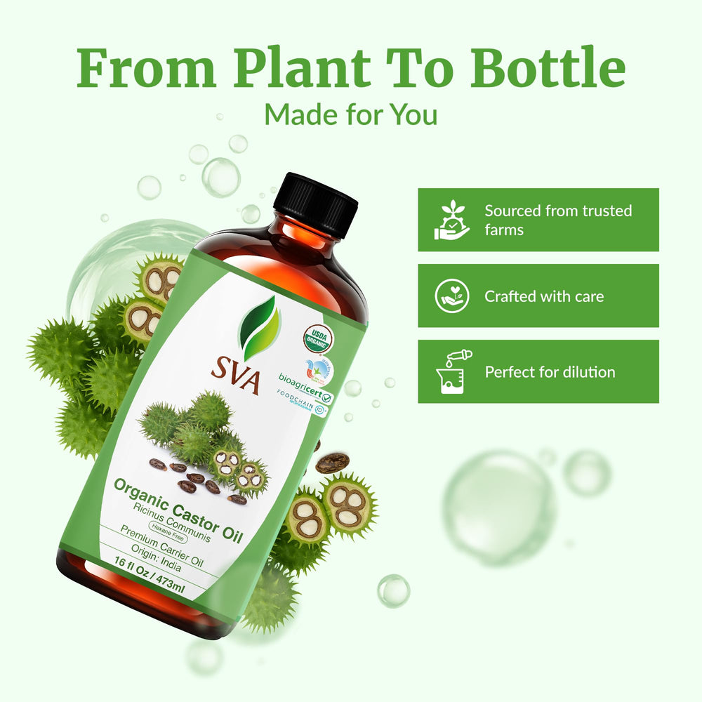 SVA ORGANICS castor oil for face and skin care with gentle moisture.