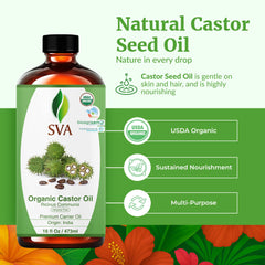 SVA ORGANICS castor oil for hair care, nourishing and shiny strands.