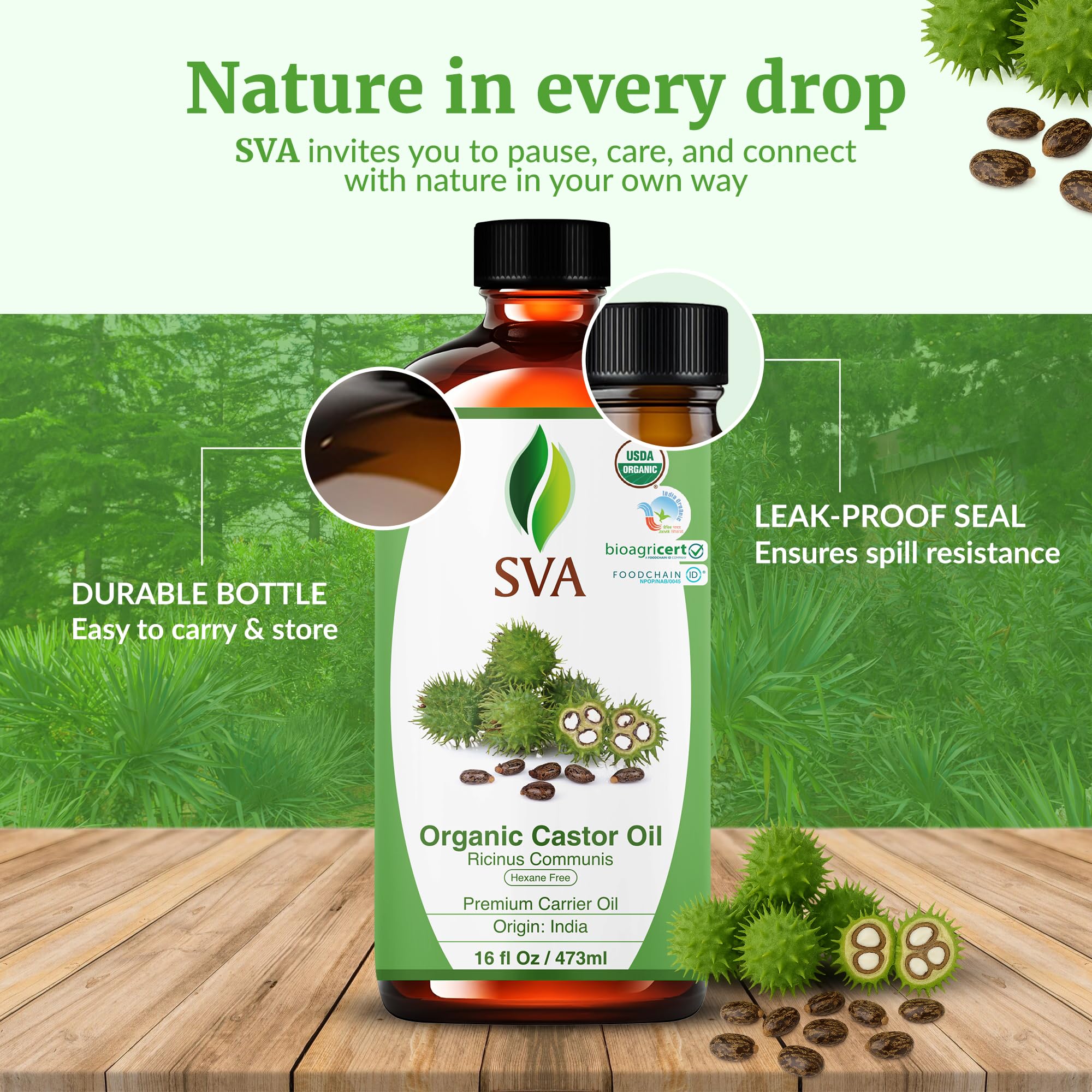 SVA ORGANICS castor oil blends well with other oils for customized care.