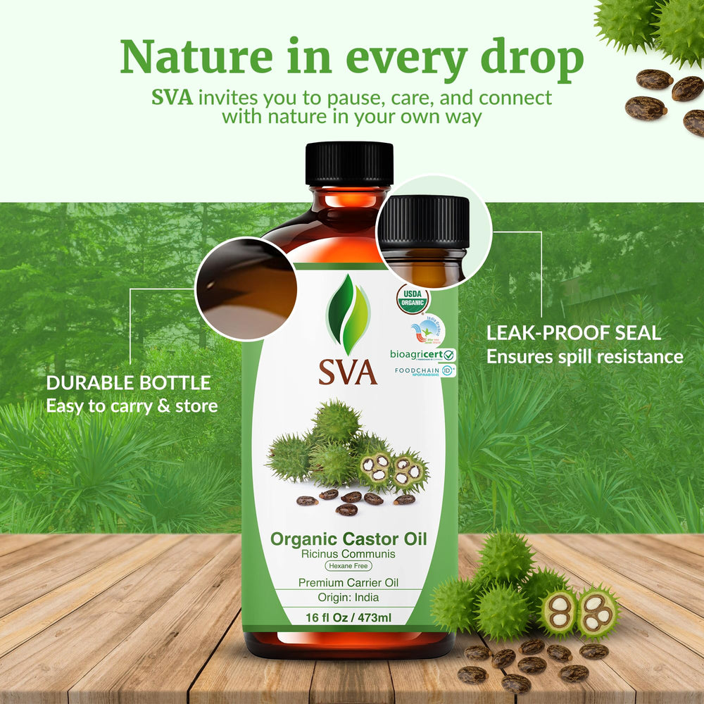 SVA ORGANICS castor oil blends well with other oils for customized care.