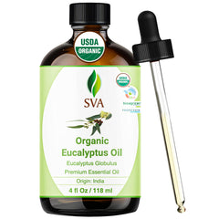 SVA Organics eucalyptus oil bottle with dropper for easy application