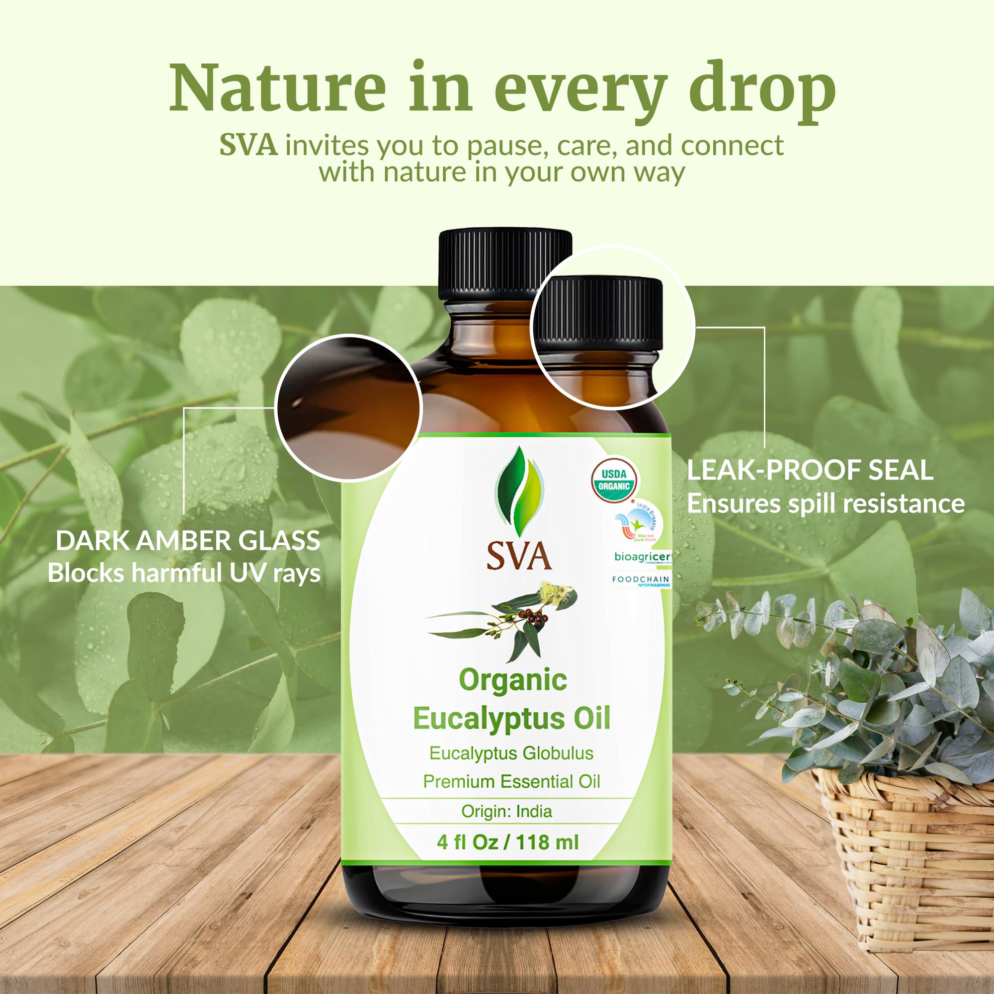 SVA Organics eucalyptus oil for steam room diffusion
