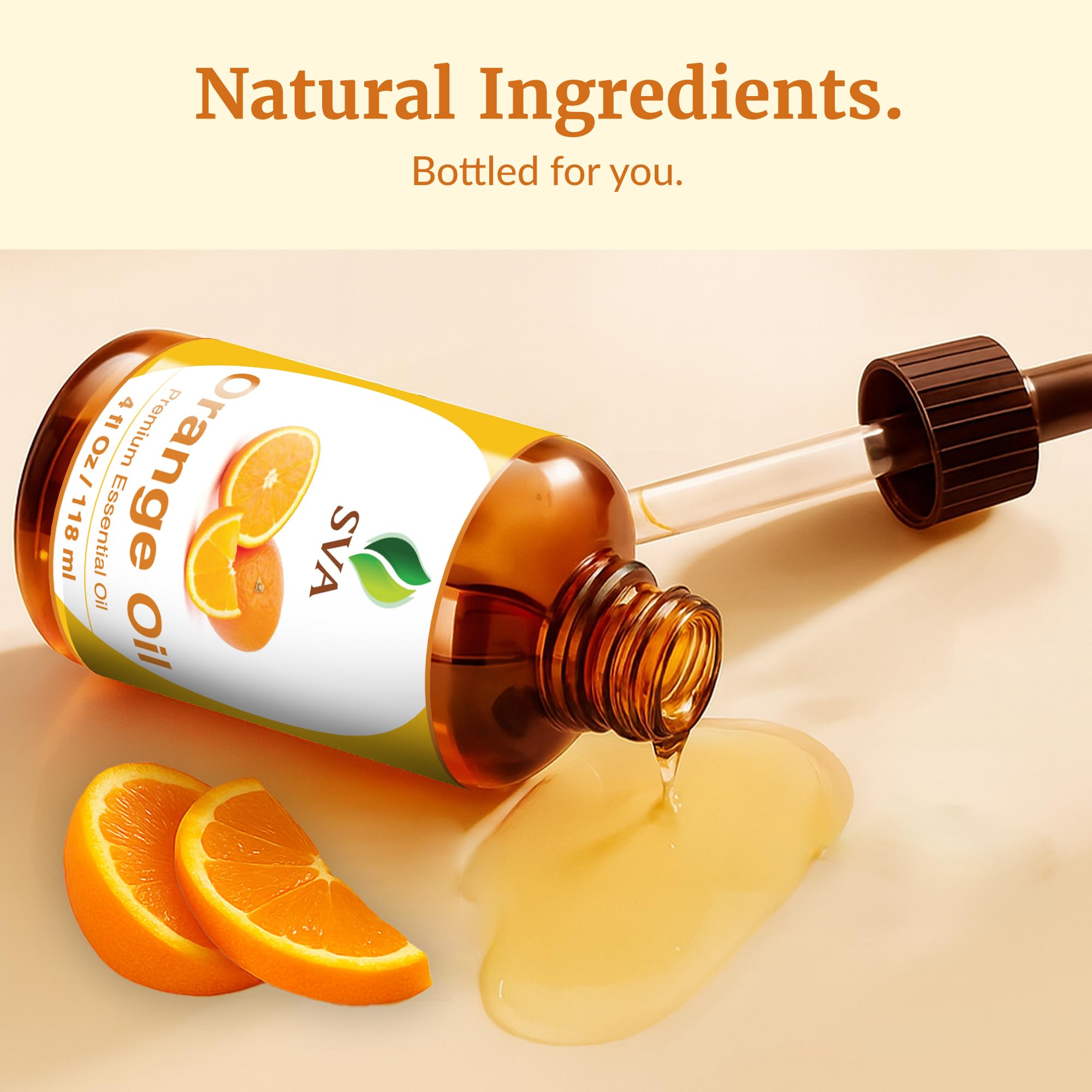 SVA ORGANICS orange oil 4oz packaging suitable for daily use.