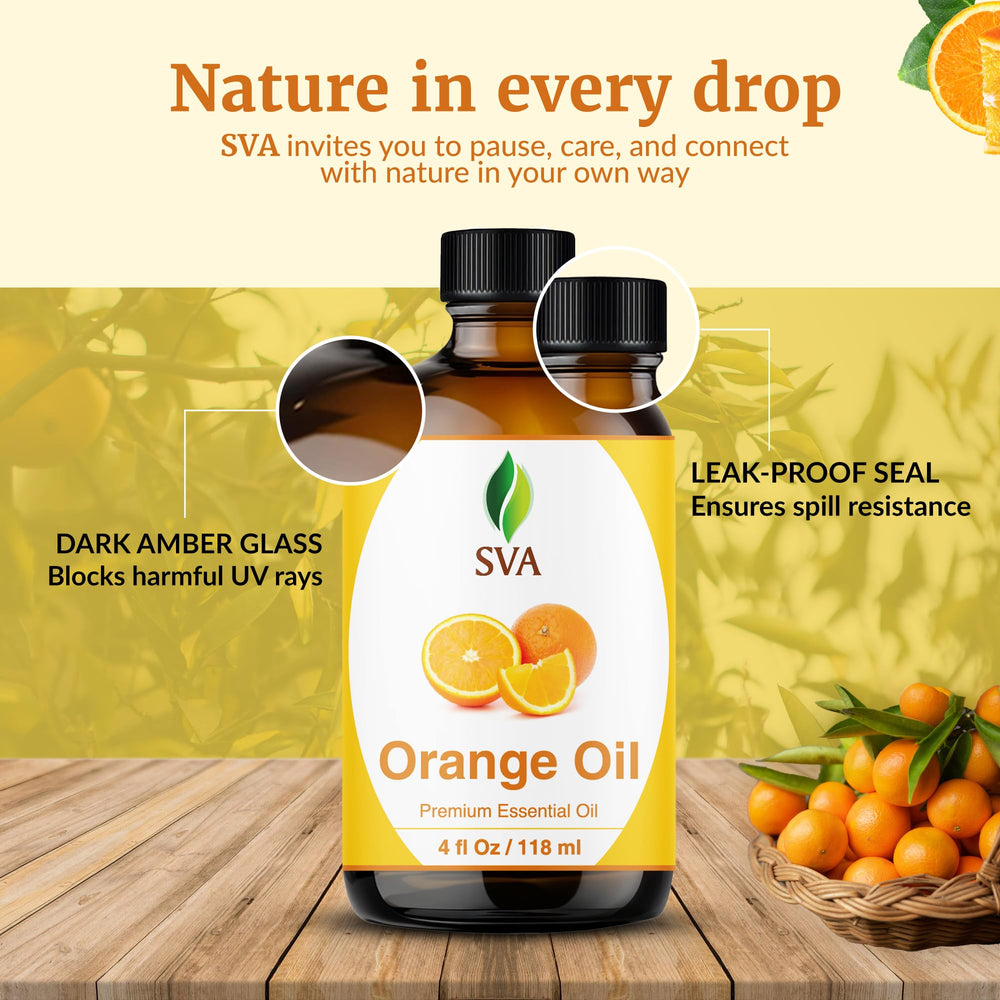 SVA ORGANICS orange oil close-up showing citrus rind profile.