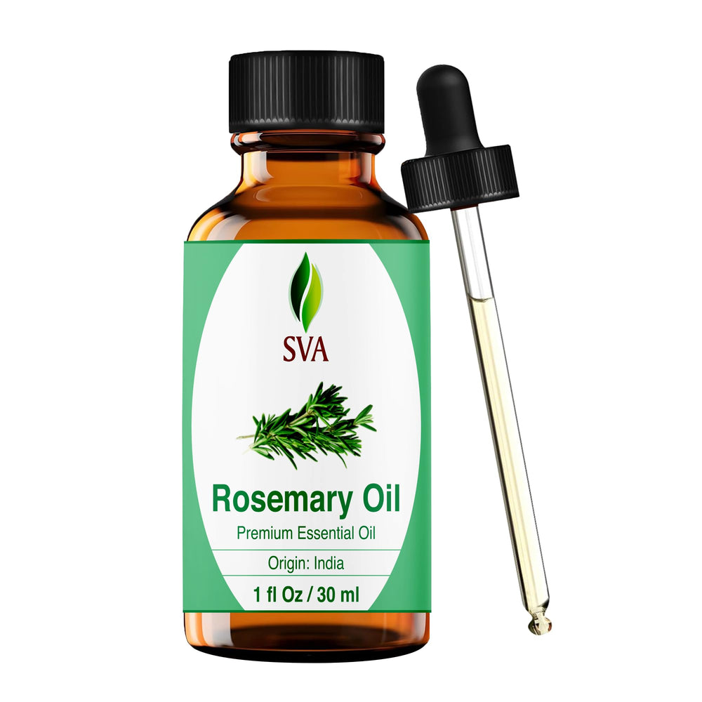SVA Rosemary Essential Oil bottle with dropper for precise application and aroma.