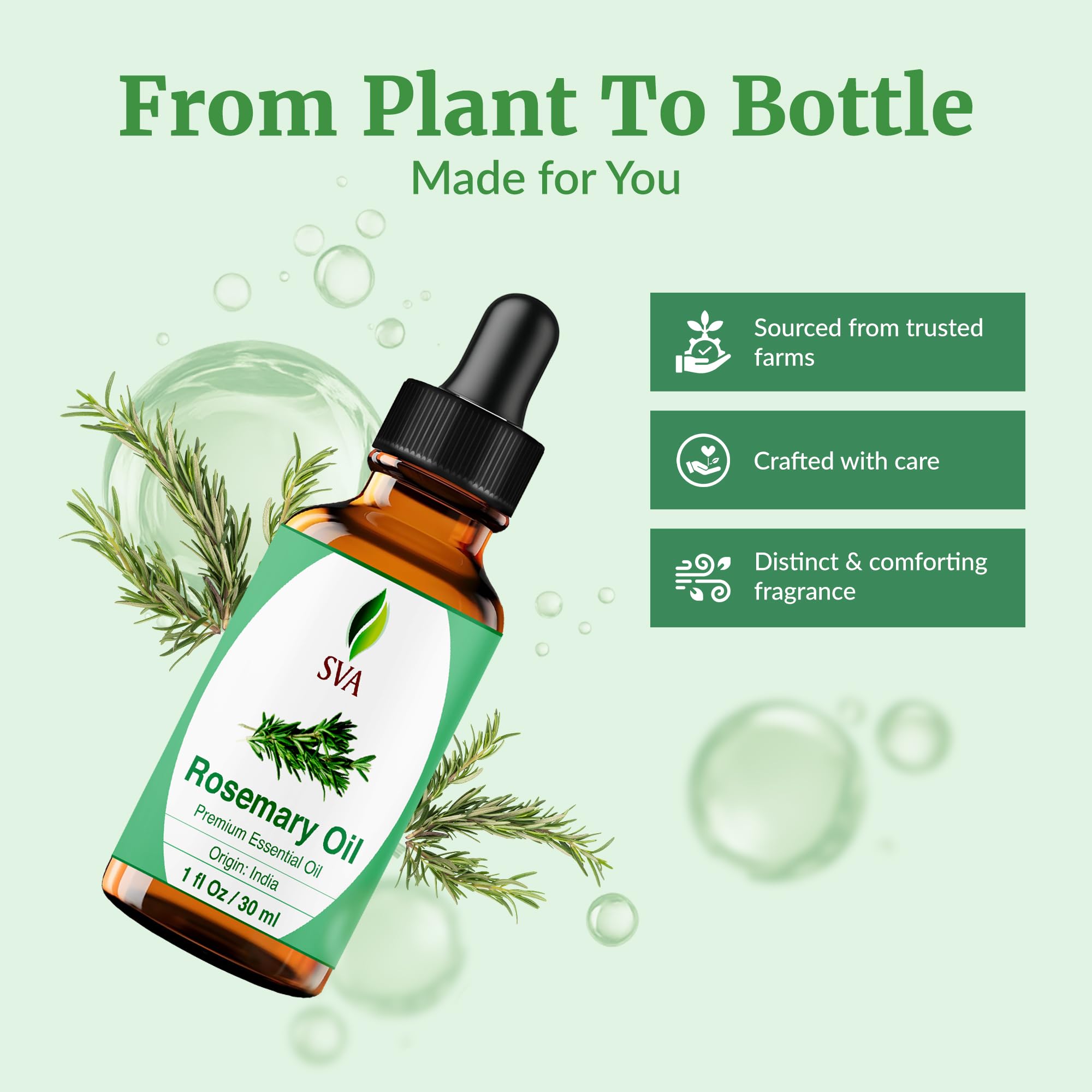 SVA Rosemary Oil applied during scalp massage for hair care routines.