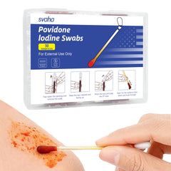 Svaha povidone iodine swabs, 50-count package for quick first aid readiness.