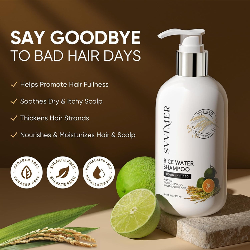 Svvimer rice water hair strand close-up suggests strength and shine