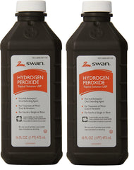 Swan hydrogen peroxide bottle 16 oz for minor cuts and first aid.