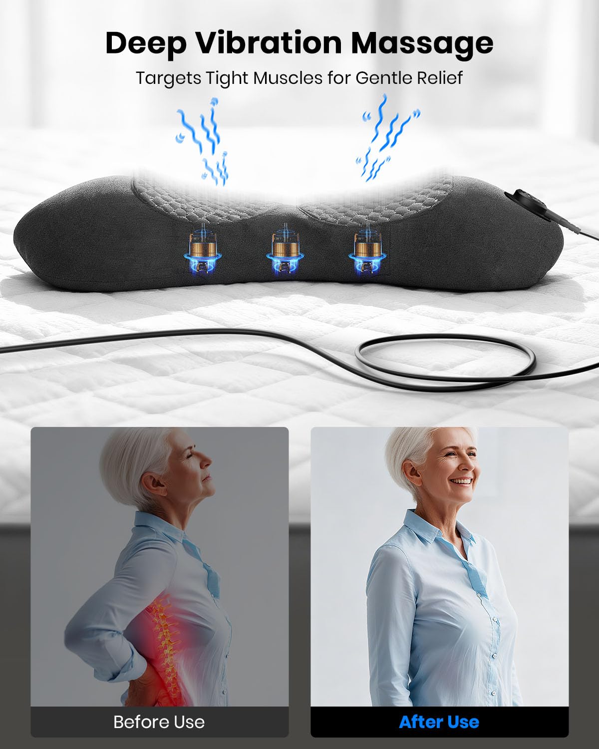 Swancode massager placed on bed for convenient home relief