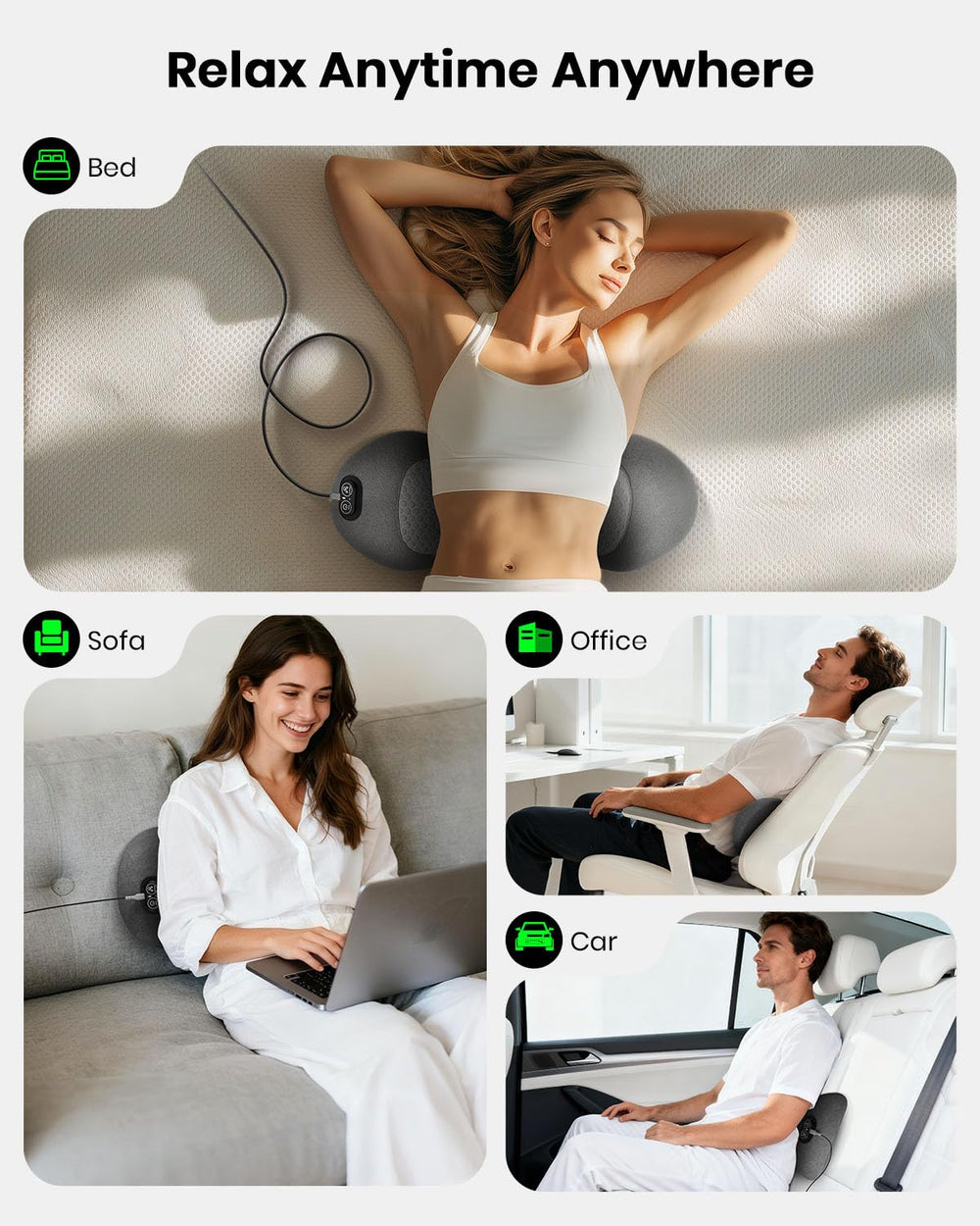 Swancode massager on car seat for on the go comfort