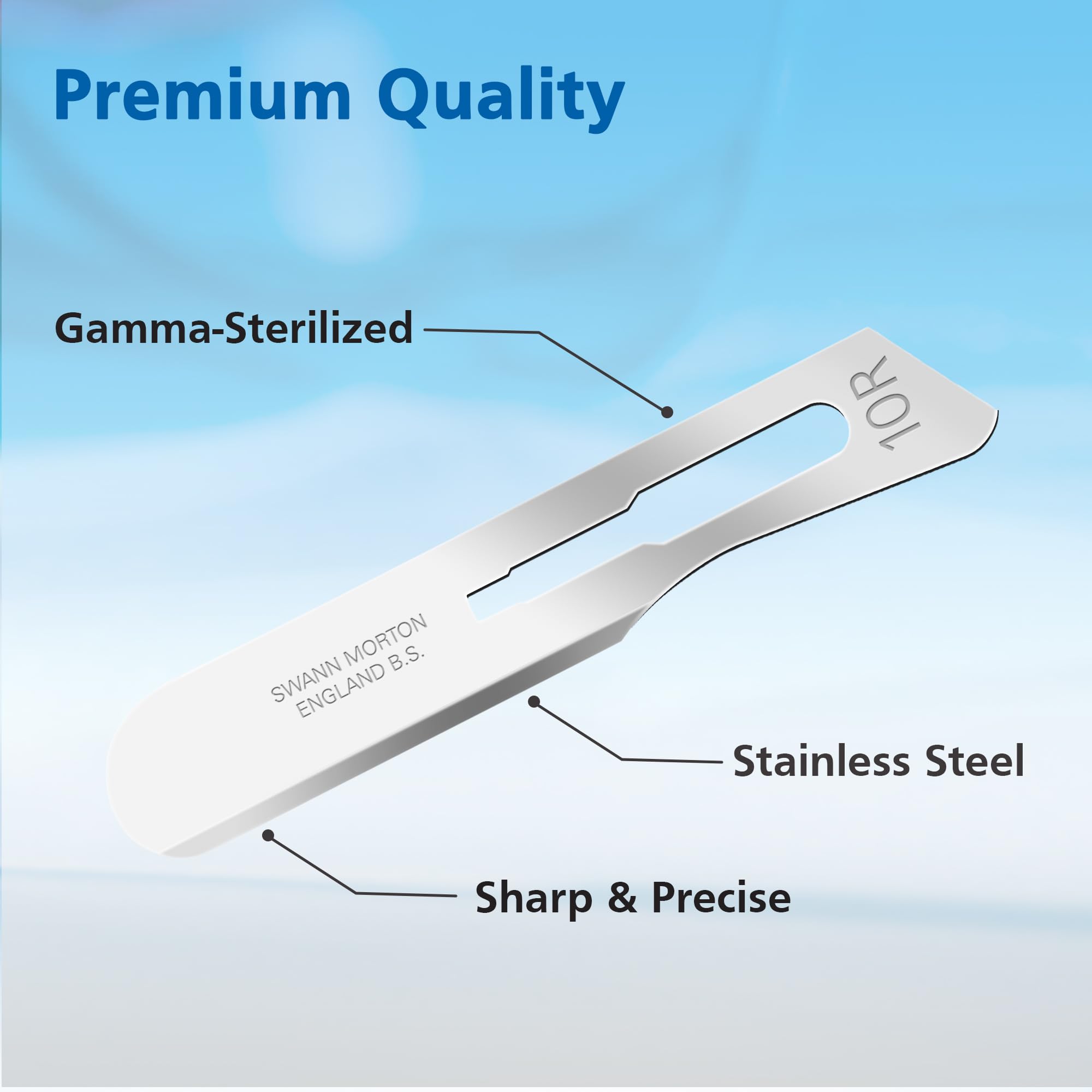 ISO-certified quality controls safeguard Swann Morton blades for professional use.