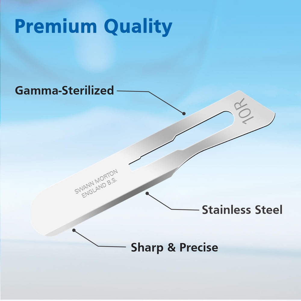 ISO-certified quality controls safeguard Swann Morton blades for professional use.