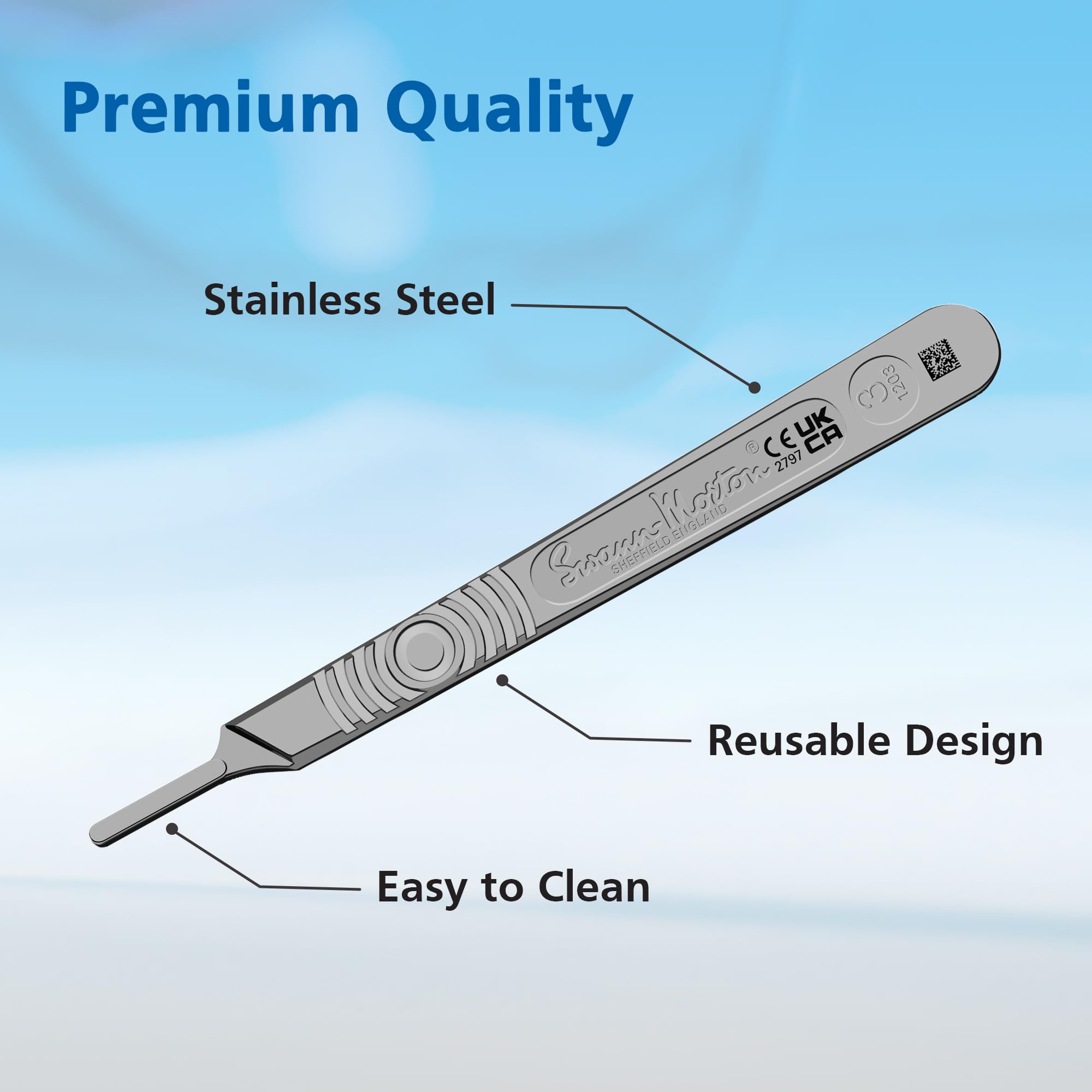 Swann Morton Scalpel Handle No 3 autoclavable for repeated sterilization in professional settings.