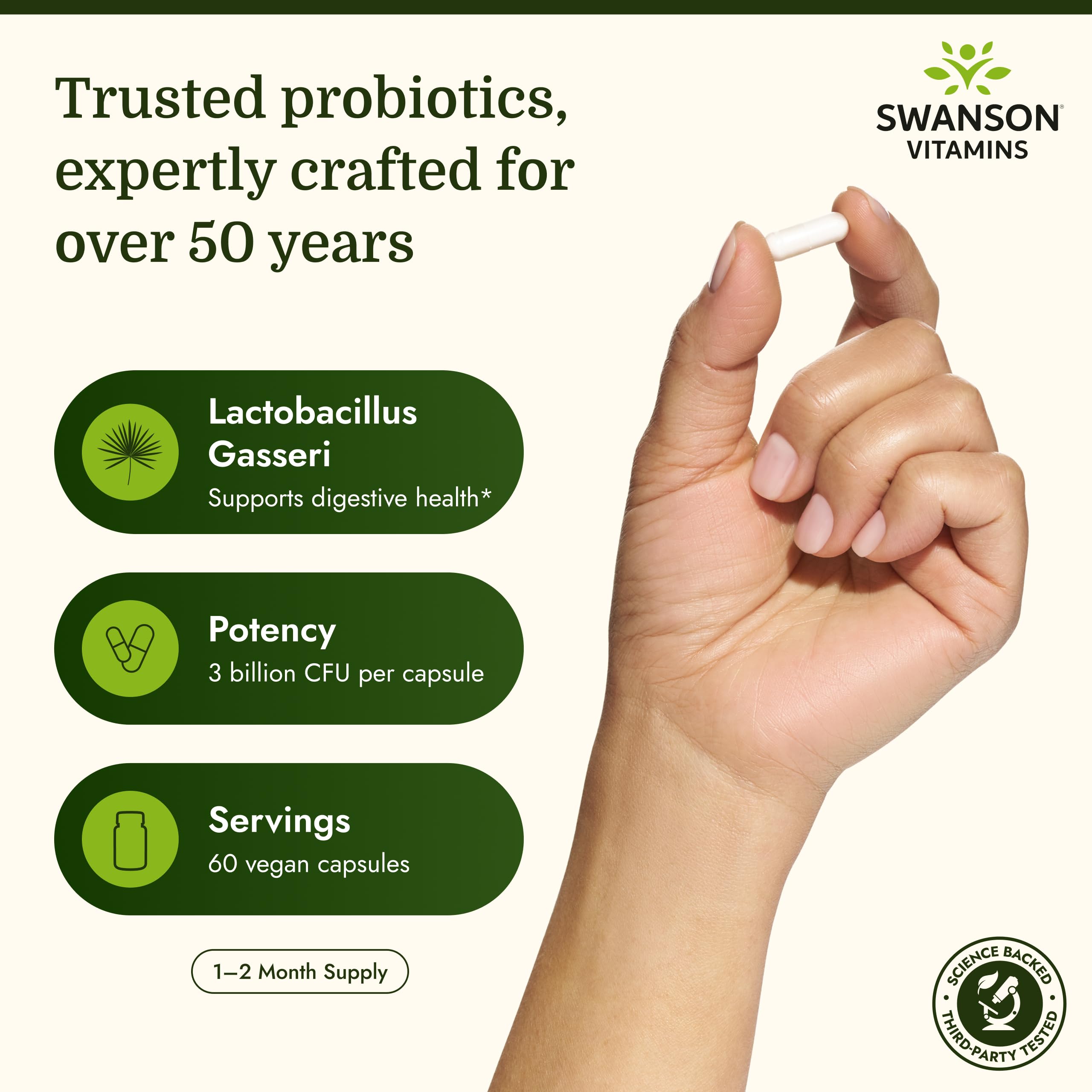 Swanson acid-resistant label confirms delivery past stomach acid.