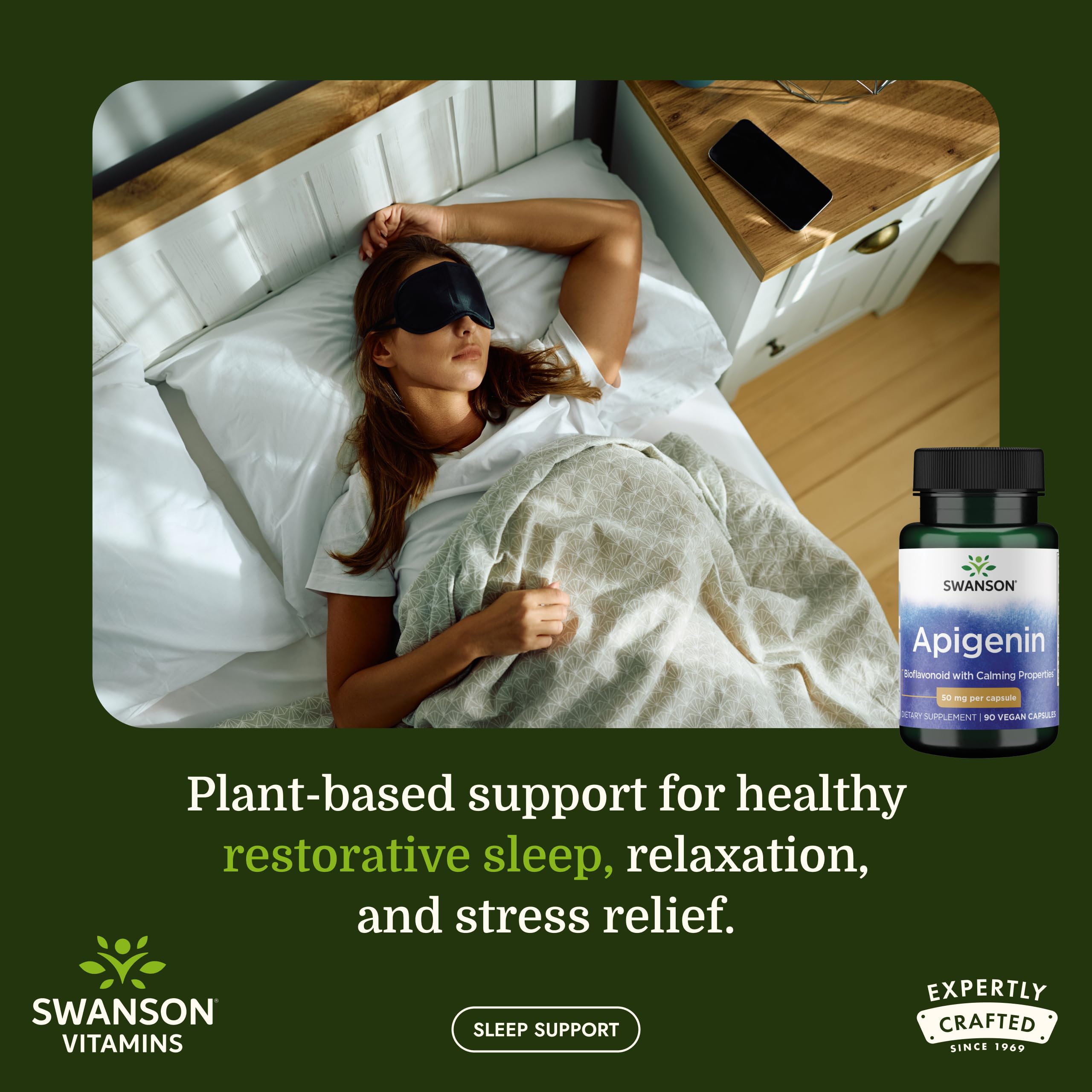 Swanson Apigenin bottle label closeup highlighting purity and ingredients.