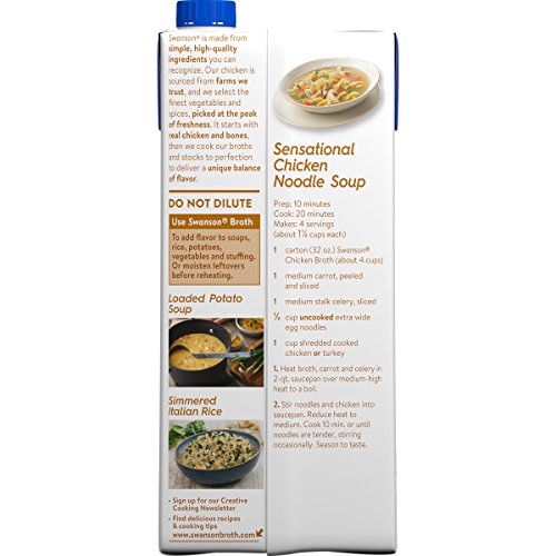 Swanson Chicken Broth fat-free label highlights lighter flavor option.