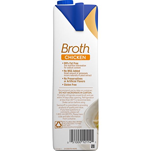 Swanson Chicken Broth no MSG label emphasizes clean flavor.