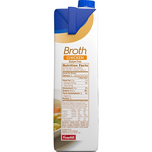 Swanson Chicken Broth packaging displayed on kitchen shelf.