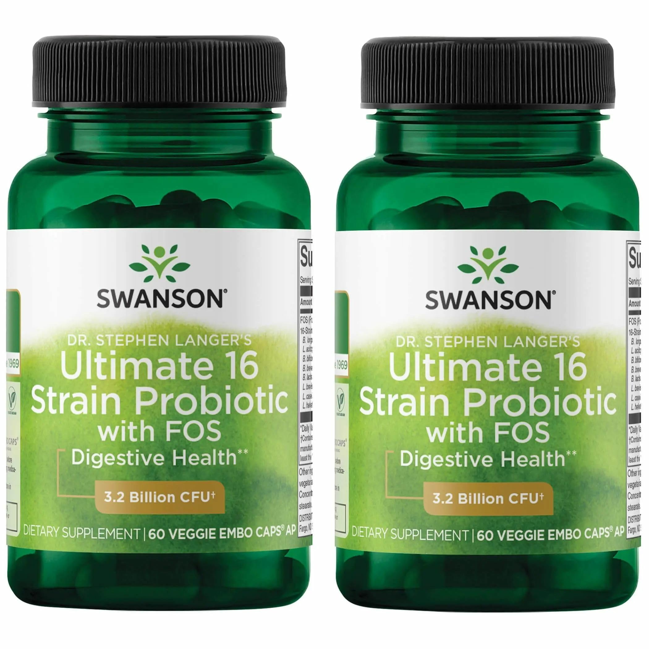Swanson 16-Strain Probiotic bottle highlighting 3.2B CFU for gut support