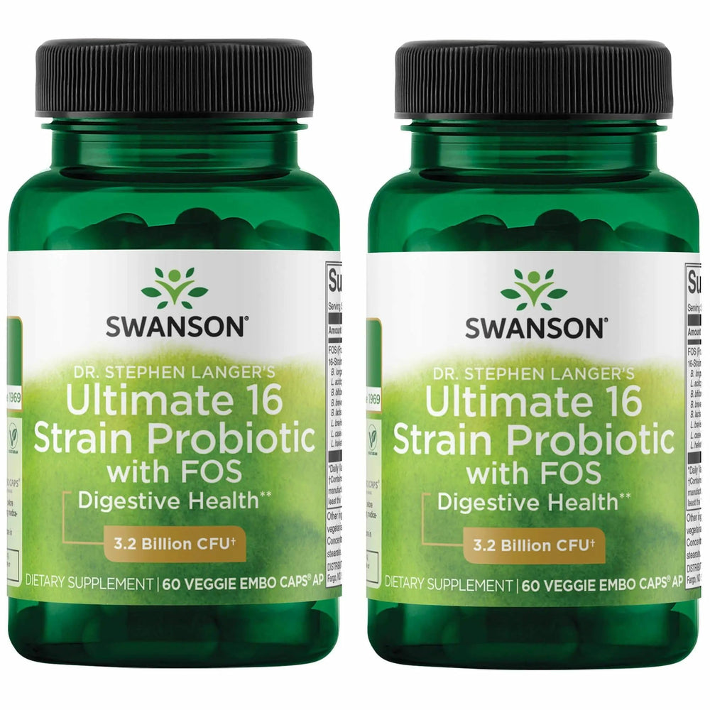 Swanson 16-Strain Probiotic bottle highlighting 3.2B CFU for gut support