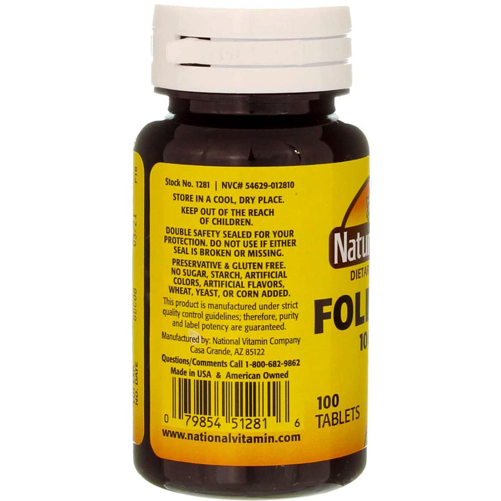 Swanson Folic Acid 1000 mcg tablet close-up showing compact daily supplement
